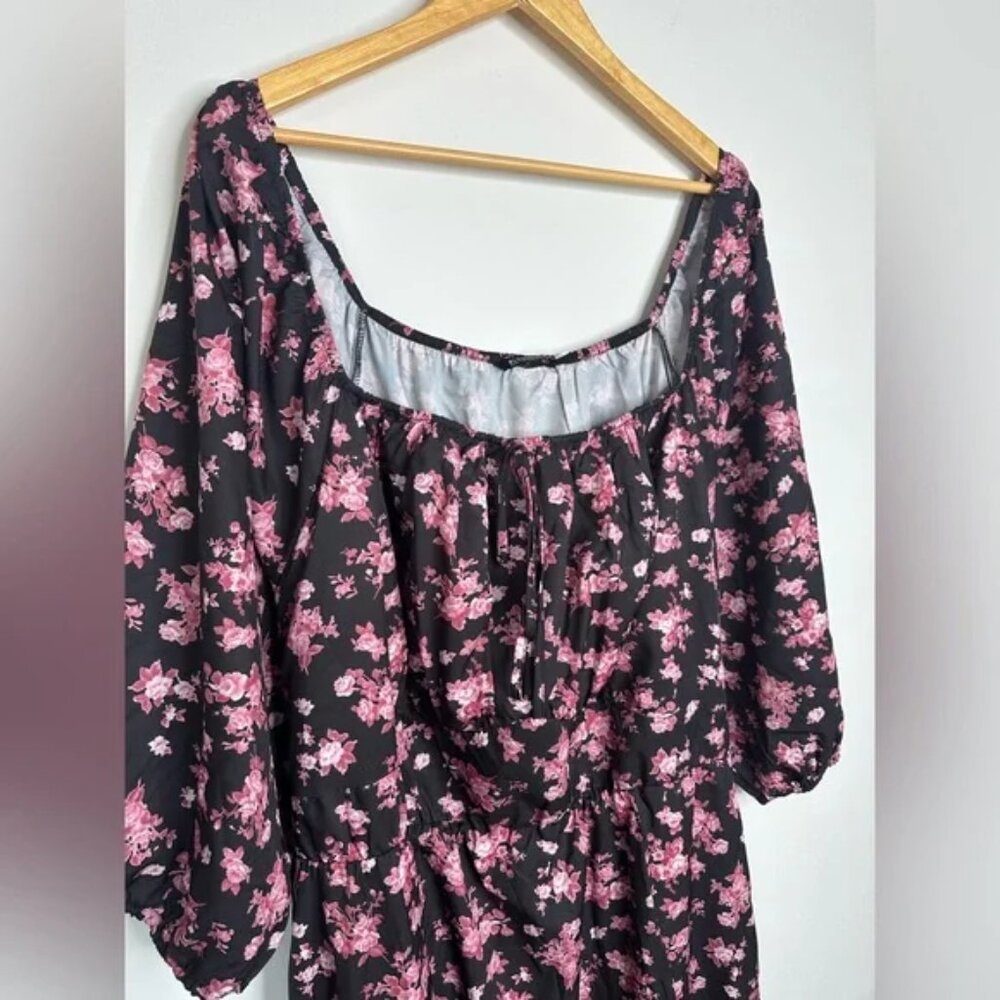 NEW Bloomchic Black & Pink Floral Midi Dress with Puff Sleeve | 28 - Picture 4 of 5